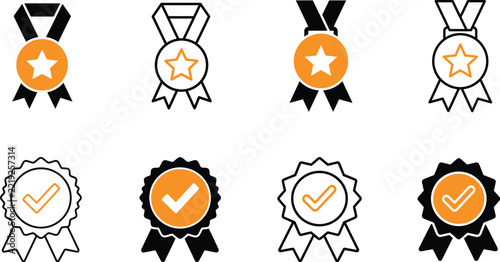 Award Medal and Achievement Badge Icon Set