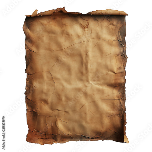 Aged Parchment Scroll with Torn Edges isolated on a transparent background