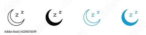 Sleeping crescent moon icon with zz letters for night rest concepts. 