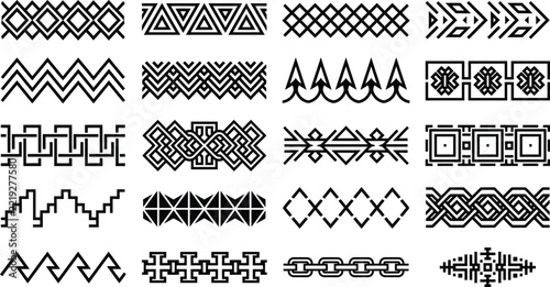 Monochrome Geometric Borders and Tribal Dividers vector illustration for decorative design projects