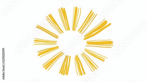 Minimalistic hand-drawn sun icon with short, dashed rays