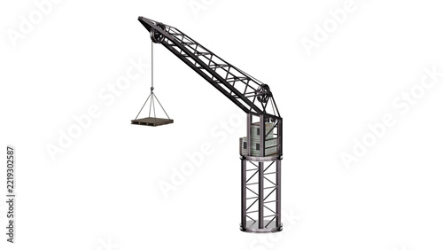 3d rendering crane lifting a platform at a construction site