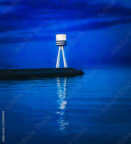 Futuristic Blue Coastal Observation Tower
