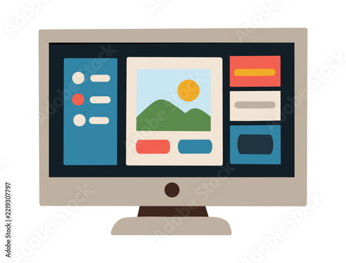 HandDrawn Website Design Interface Illustration with Desktop Computer, Webpage Layout and Modern UI Elements