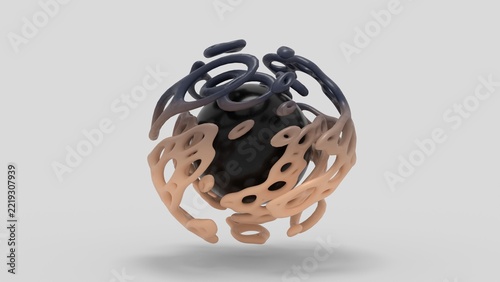 Abstract 3D Organic Sphere Beige Sand Dark Core Light Background