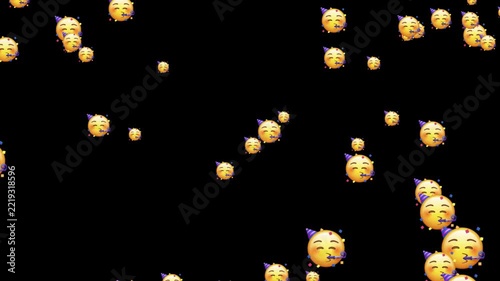 party emoji falling confetti celebration birthday emoticon overlay on black background motion video