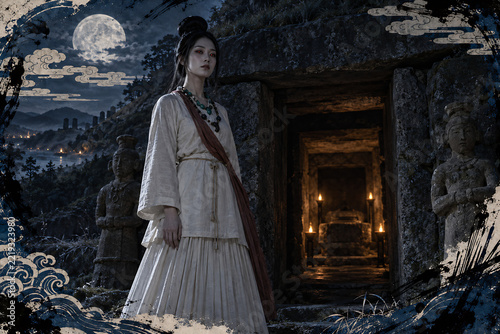 Japanese Vampire Priestess at an Ancient Kofun Burial Chamber