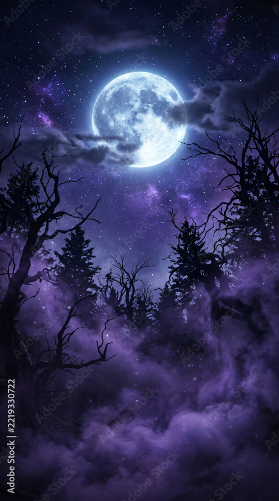 Fototapeta premium Full moon with spooky trees
