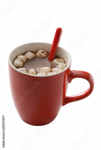 Hot Cocoa with Mini Marshmallows in a Red Ceramic Mug