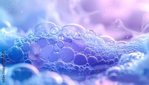 Purple soap bubbles floating in air.