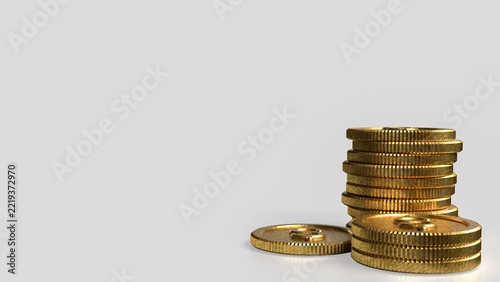 Stacked Golden Dollar Coins on a White Background 3d render.
