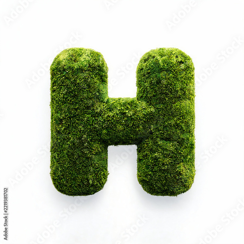 Creative alphabet letters and numbers made entirely of lush green moss, isolated on a clean white background, combining natural organic textures with decorative typography and design