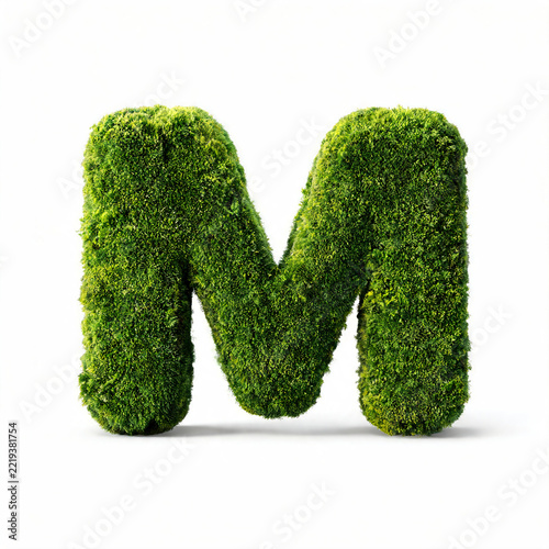 Creative alphabet letters and numbers made entirely of lush green moss, isolated on a clean white background, combining natural organic textures with decorative typography and design