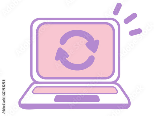 再起動してるかわいいノートパソコンのアイコンイラスト（ピンク）