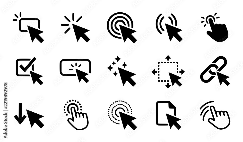 Fototapeta premium Dynamic Mouse Click Effects and Pointer Interaction Black Icons