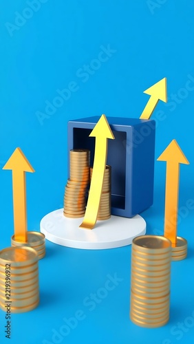 Coin Stacks Upward Arrows Blue white background