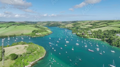 Salcombe and Mill Bay over Kingsbridge Estuary from a drone, Batson Creek, Southpool Creek, Devon, England, United Kingdom