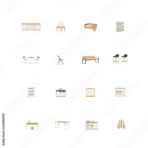 Set of 16 Scandinavian furniture illustrations in flat vector style vol.2