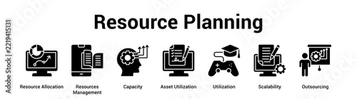 Resource Planning web banner icon vector illustration concept for business with icon of Resource Allocation, Resources Management, Capacity, Asset Utilization, Utilization.