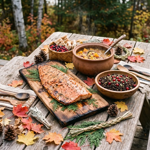 Grilled Salmon with Autumn Soupand for Aged Berries Outdoor Feast