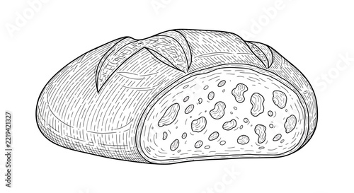 Detailed pencil sketch of a whole artisan bread loaf