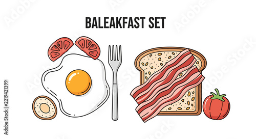 Breakfast set illustration with fried egg and bacon