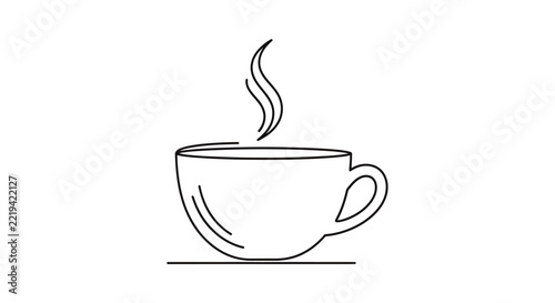 Minimalist line art coffee cup with steam vector icon