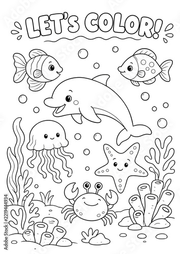 Cute Underwater Animals Coloring Page