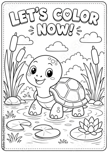 Turtle in a Pond Coloring Page