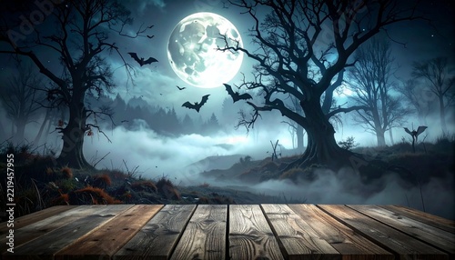 halloween night scene with moon