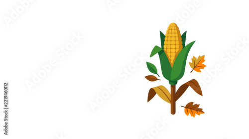 Autumn Corn Stalk with Leaves Isolated