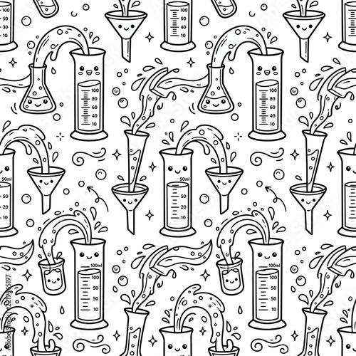Cute Science Lab Equipment Pattern - Beakers, Funnels, Bubbles