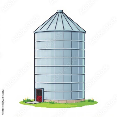 Metal grain silo vector illustration isolated on white background