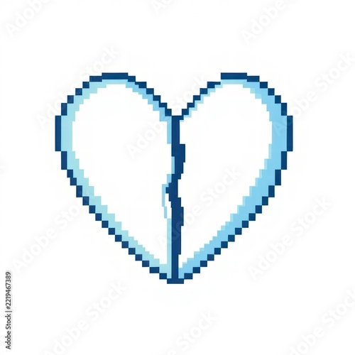 Pixel art broken heart symbol on white background