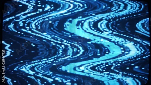 Blue Analog TV Signal Glitch Overlay with Wavy Static Distortion