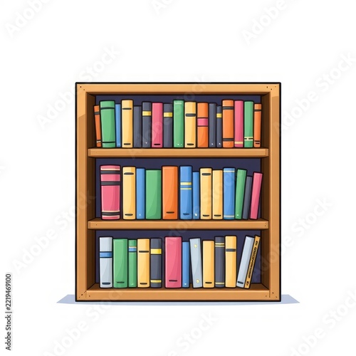 Cartoon bookshelf filled with colorful books