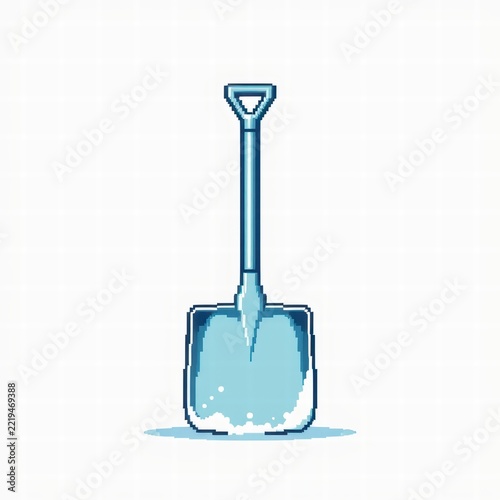 Pixel art snow shovel isolated on white background