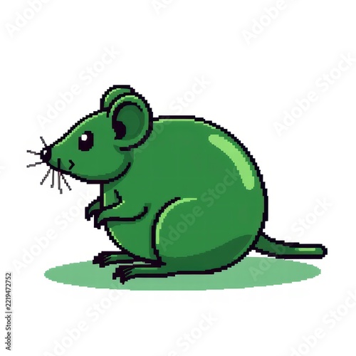 Cute pixel art green mouse illustration