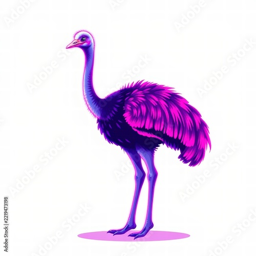 Colorful fantasy ostrich bird illustration isolated on white backgroun