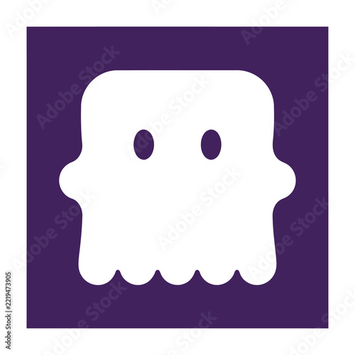 Minimalist purple ghost icon symbol design on dark background, spooky silhouette concept for Halloween