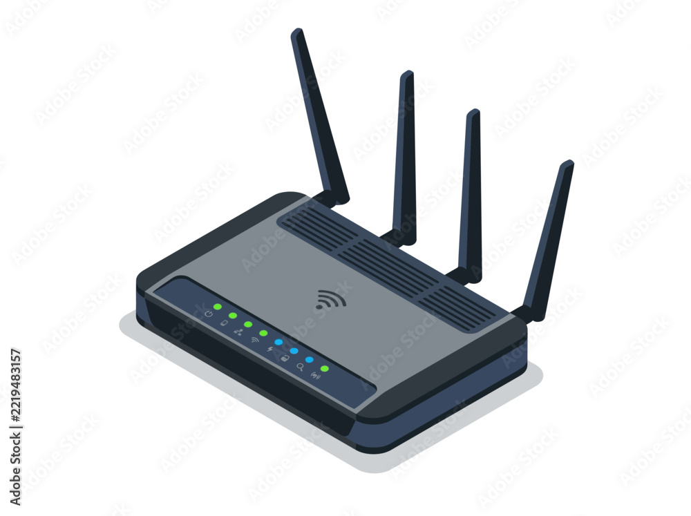 Fototapeta premium Wireless router with four antennas and status LEDs