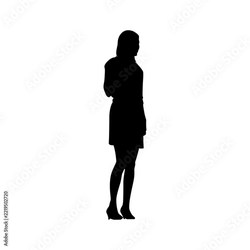 Full length silhouette of a young woman standing in a casual pose isolated on transparent background