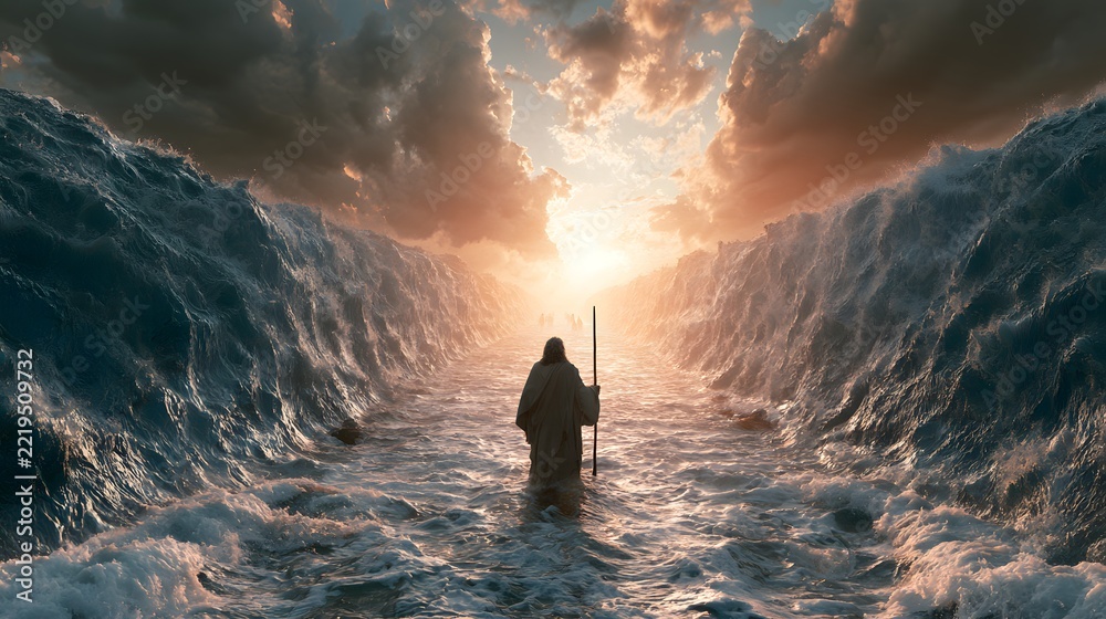 Fototapeta premium Moses parting the red sea