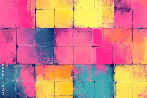Abstract digital glitch pattern with colorful squares and pixelated textures, Generative AI