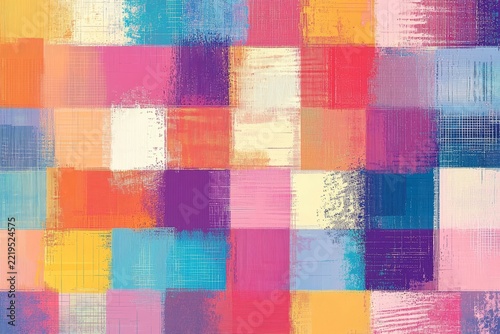 Abstract digital glitch pattern with colorful squares and pixelated textures, Generative AI