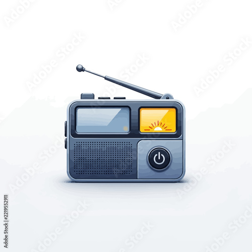 Vintage Radio Illustration With Sunrise Display on White Background