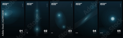 Set of five minimal abstract dark blue geometric poster designs
