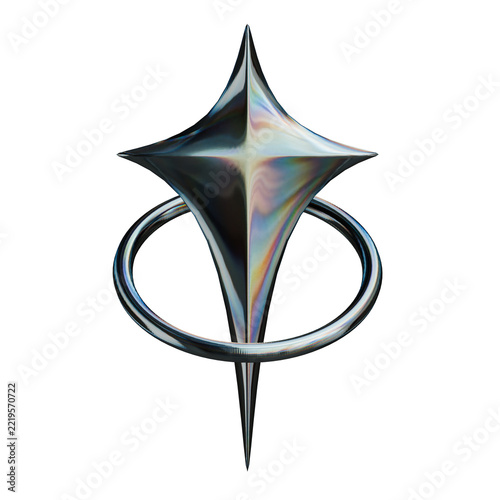 3D Holographic Metal Star with Orbiting Chrome Ring Graphic