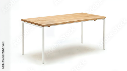 Modern wooden desk with white metal legs, minimalist empty home office table