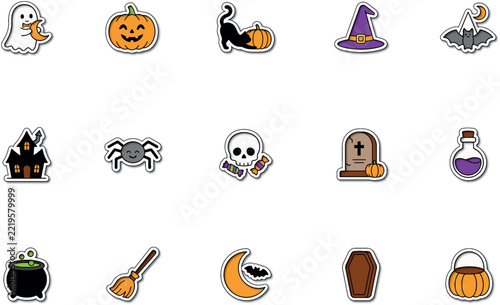 Charming halloween color sticker mix elements bundle set collection a spooky and delightful assortment for festive decorations and creative projects